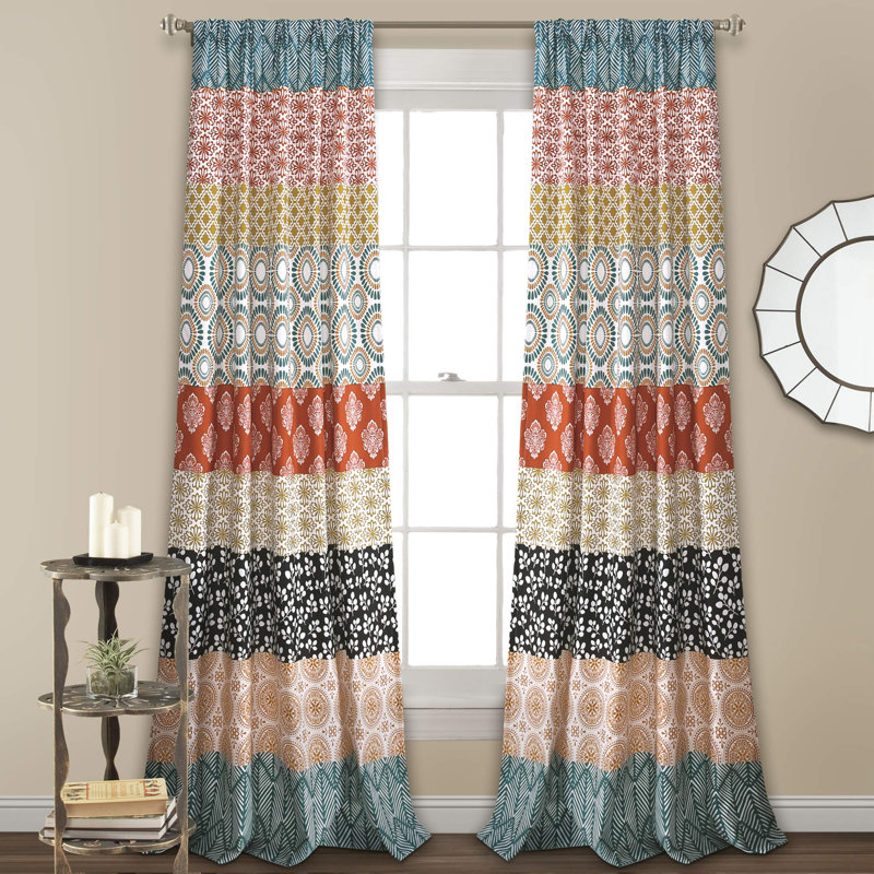Paire de rideaux bohémien à rayures, paire de l 52 po x L 84 po turquoise et orange - Rideaux filtrant la lumière pour la chambre à coucher - Rideaux Boho
