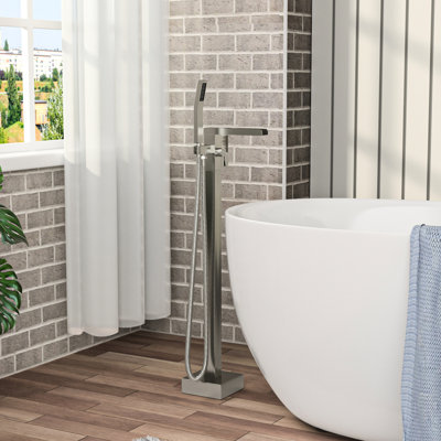 Robinet cascade pour baignoire, bec rotatif à 360 ° et douche à main, laiton robuste, baignoire en nickel brossé avec bec, fabrication en laiton