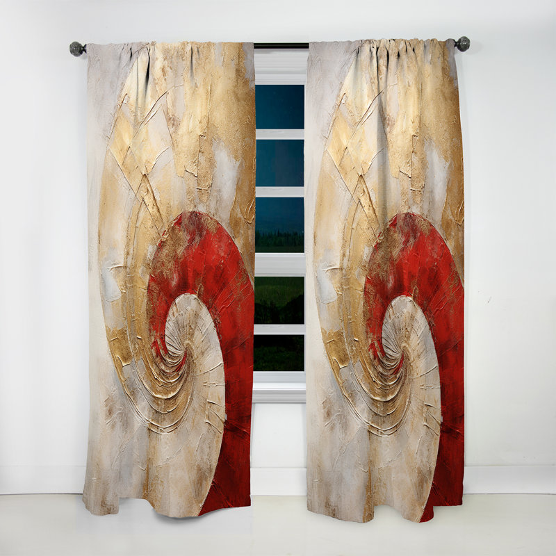 Antonie Beige Red Minimalism Spiral Potteries I - Modern Velvet Curtain - Room Darkening - 1 Panel, 52" W x 95" L