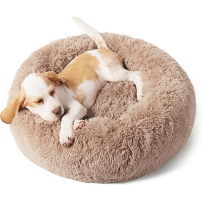 Calming Dog Bed For Small Dogs - Donut Washable Small Puppy Bed, 23 Inches Anti-Slip Round Fluffy Plush Faux Fur Large Cat Bed, Fits Up To 25 Lbs Pets, Camel