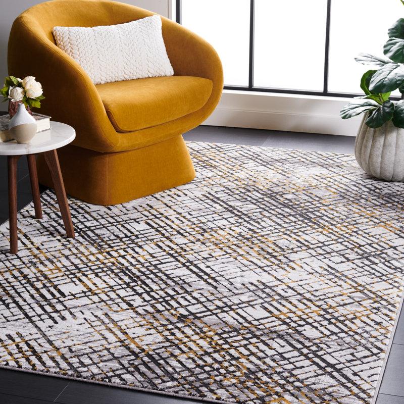 Minyard 275 Area Rug In Gray / Gold, Rectangle 5'5" x 7'7"