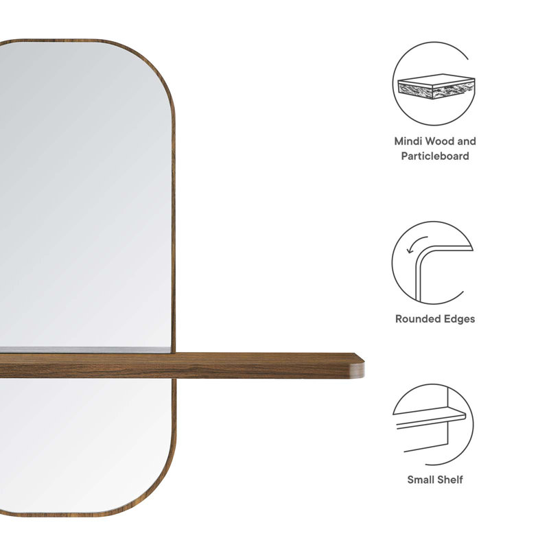 Solstice Walnut Rectangular Mirror with Shelf