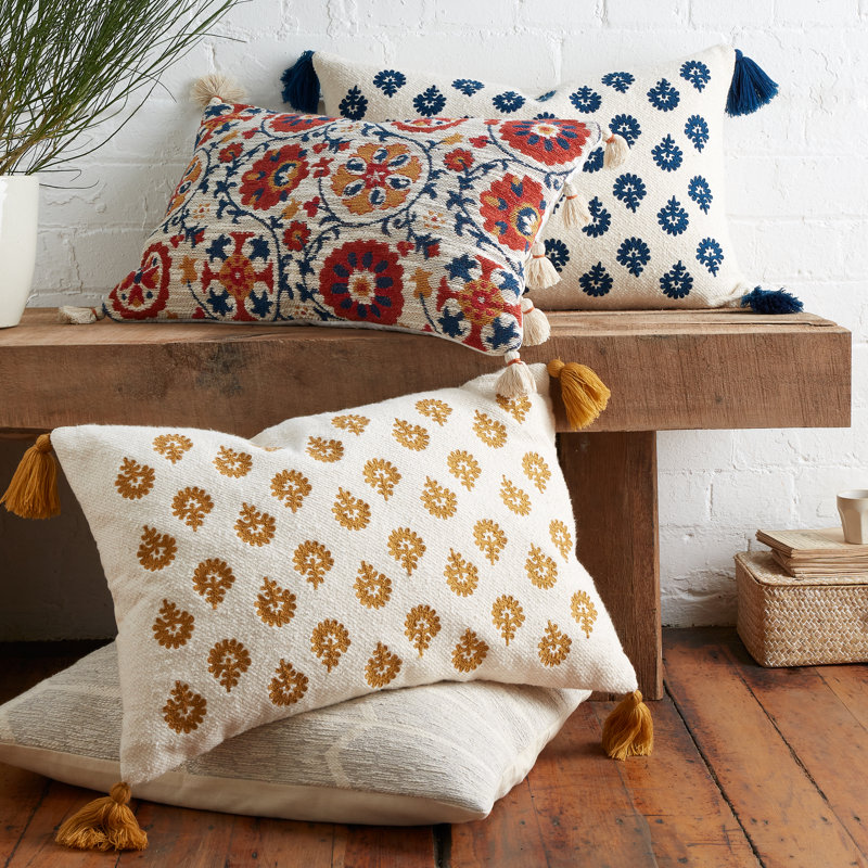 Raya Tassel Cotton Cushion Cover Cushion, Red