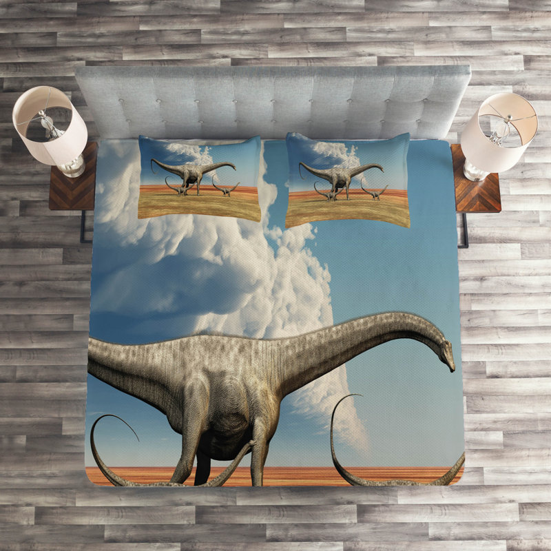 Jurassic Polyester Coverlet, King Bedspread + 2 Shams