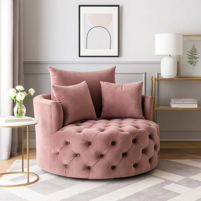 Chaise d'appoint pivotante avec design courbé et capitonnage à boutons