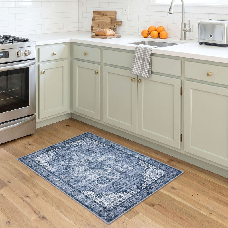 Washable  Area Rugs with Rubber Backing Blue Living Room Rugs Bedroom Rugs, Rectangle 2' x 3'