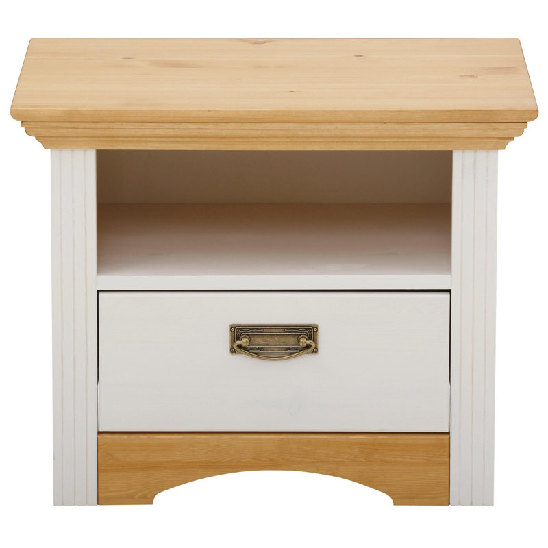 Luker 56cm W Solid Wood Bedside Table, White/Honey