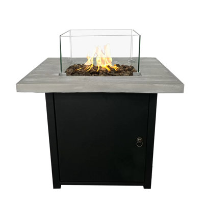 Reinforced Concrete Outdoor Fire Pit - 40,000 Heat, Stylish Design, Black+Gray, 30X30x24 In Modern Black And Gray, Inches