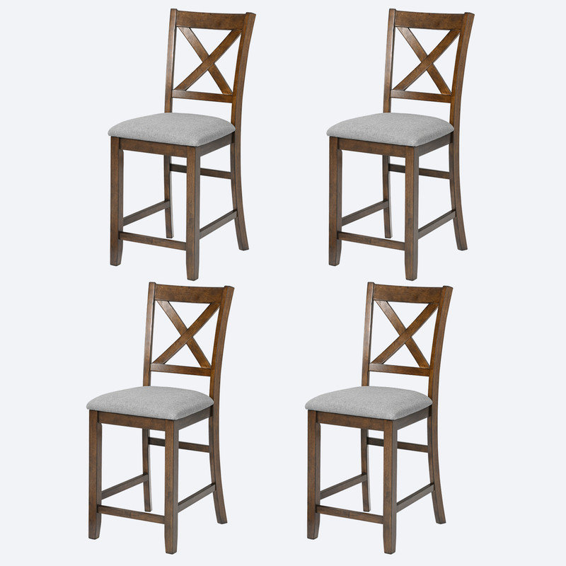 Solid Wood Counter Height Dining Chairs Set of 4 Upholstered Padded Seats with Ergonomic Backrest, Brown