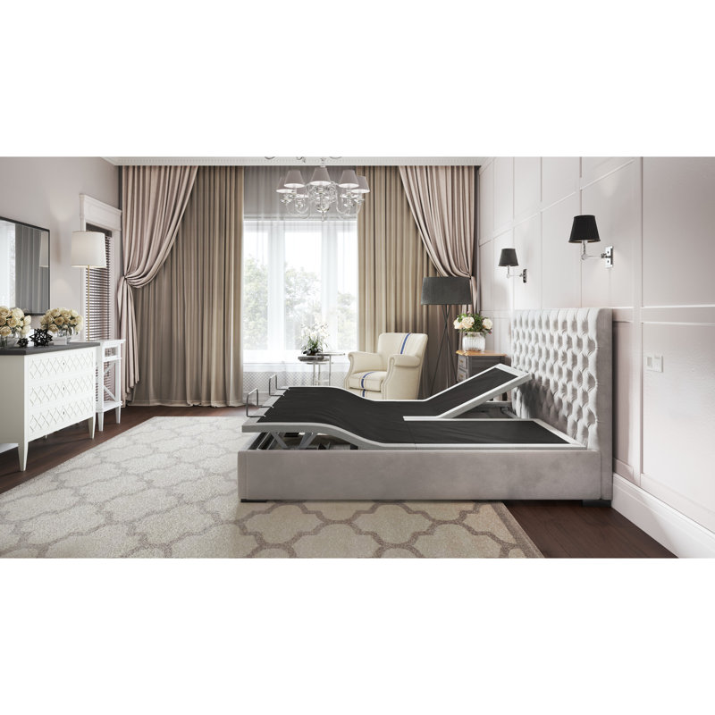 Base de lit réglable Btx5 King - Position du pied de la tête librement, 4 ports, double massage à 3 niveaux, sous éclairage, positions de mémoire, moteur 6000n, télécommande sans fil avec lampe de poche, aucun sommier nécessaire