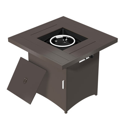 Larhea 28 Inch Square Outdoor Propane Fire Pit Table with Glass Bead Set and Lid