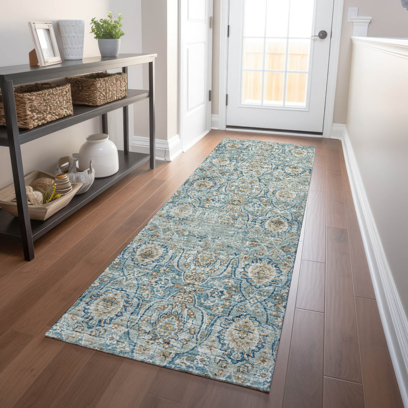 Premium Machine Washable Alliah AMF95 Peacock Rug, Runner 2'3" x 7'6"