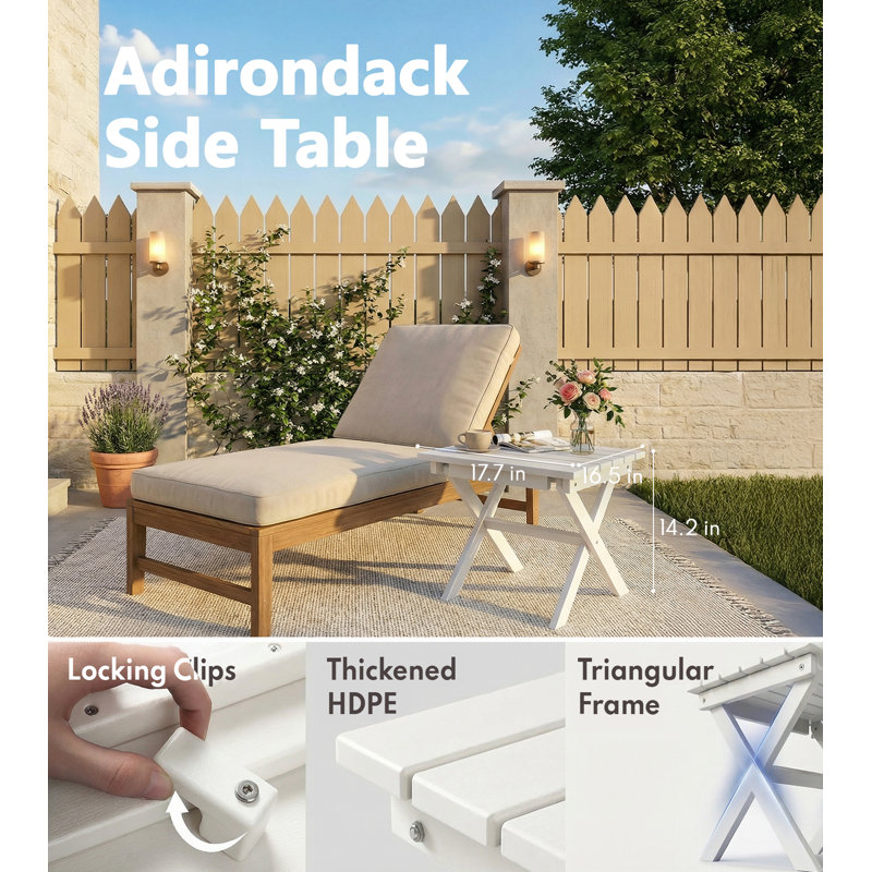 HDPE Patio Folding Outdoor Side Table, White