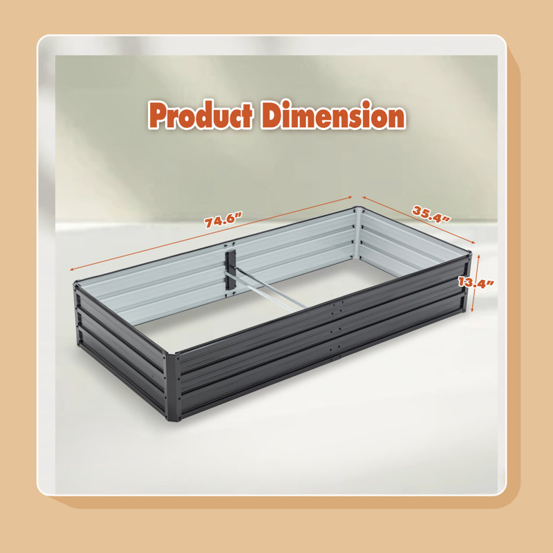 Outdoor Metal Raised Beds for Vegetables & Flowers - Reinforced Galvanized Steel, Rustproof, 24.98" H x 86.32" W x 44.12" D