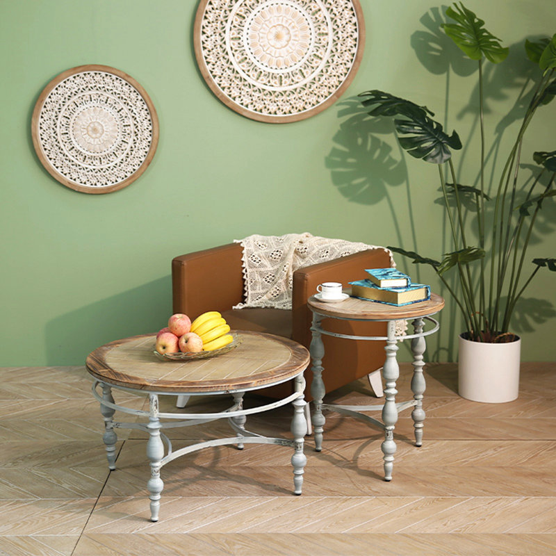 Accent Rustic Wooden Carved Coffee Table