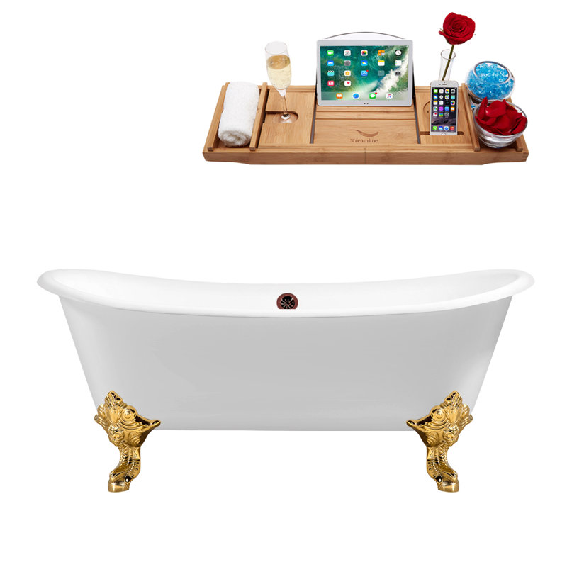 Baignoire de trempage sur pattes 72 "Streamline, Or poli, Bronze huilé mat