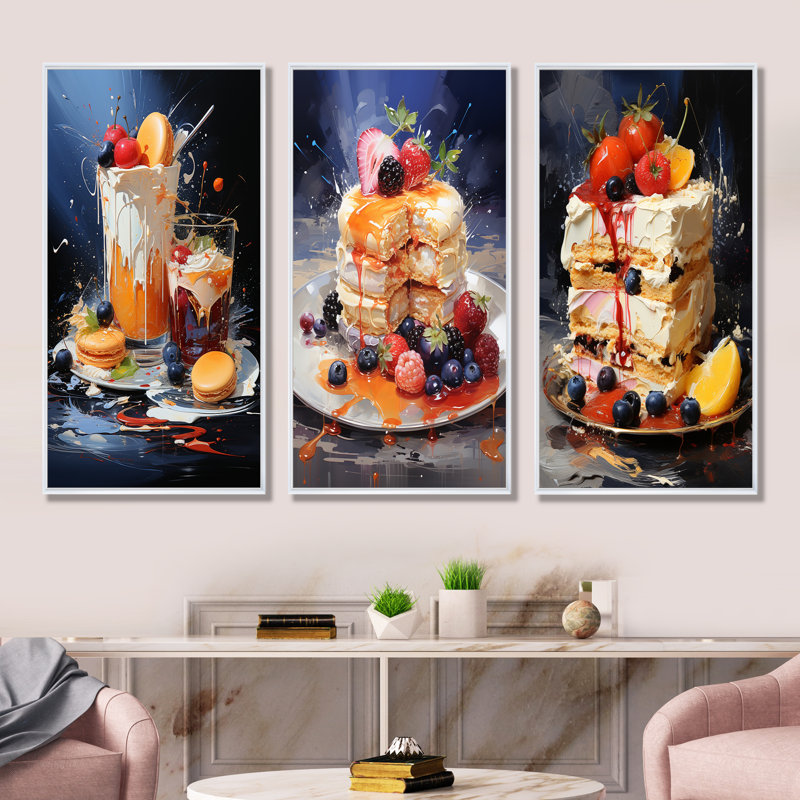 Expressive Cravings Desserts - Ensemble de salon mural de 4 desserts, Cadre flottant blanc, H 28 po x l 36 po