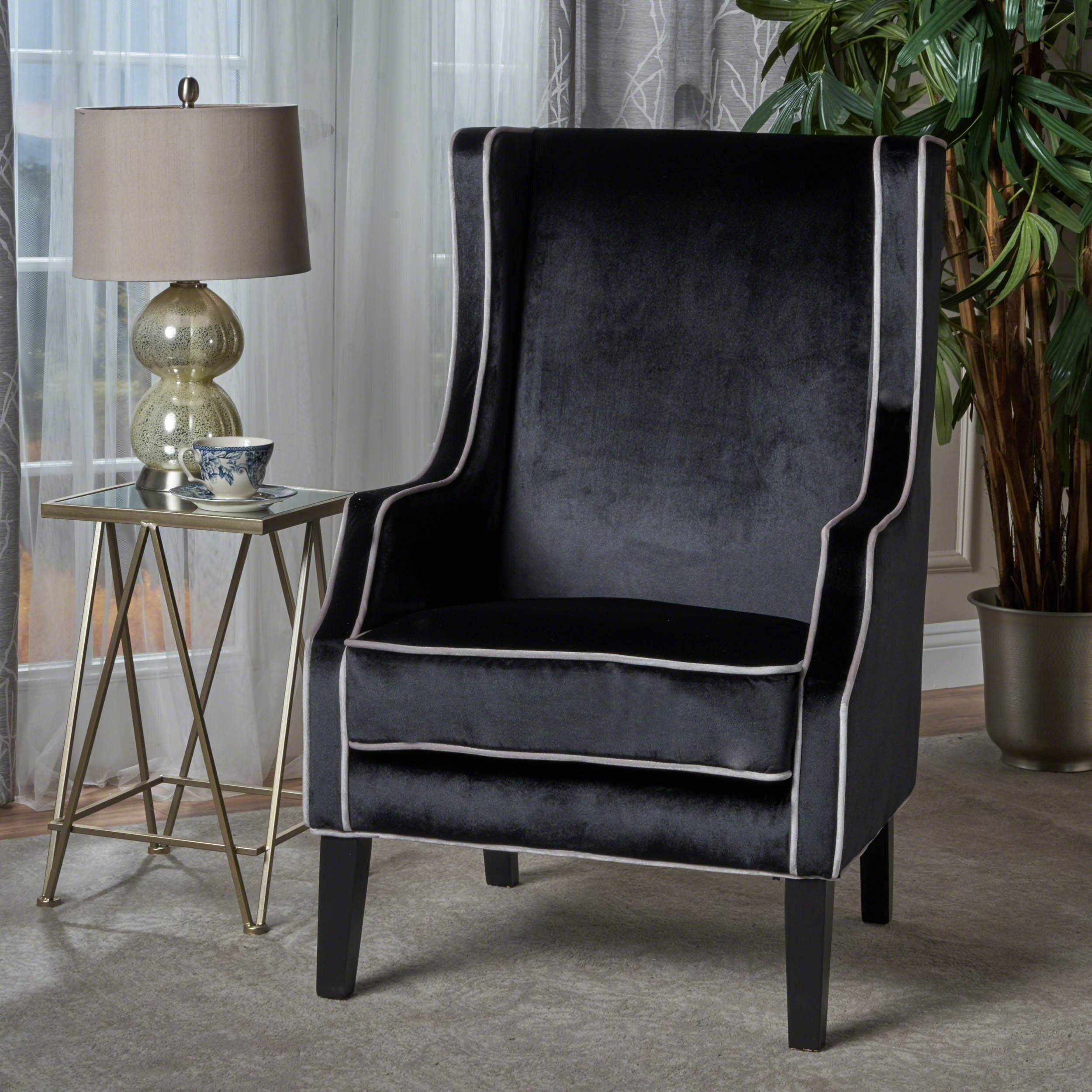 Gray velvet wingback discount chair