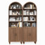 Bibliothèque arquée avec rangement, bibliothèque à 6 niveaux avec portes et tablettes ouvertes, noyer