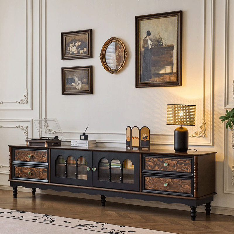 Meuble télé rétro en bois massif noir, 86.61