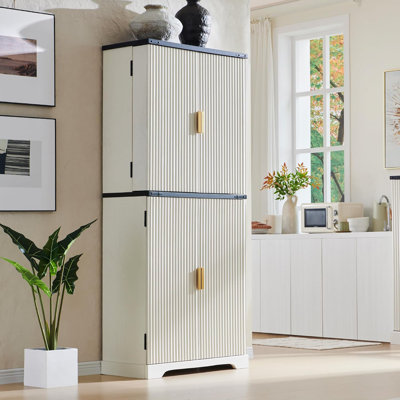 Fluted Pantry Cabinet, 72" Tall Modern Storage Cabinet With 4 Doors, Organizer, Drawer And Adjustable Shelves, Wood Cupboard For Kitchen, Dining Room, by Loon Peak