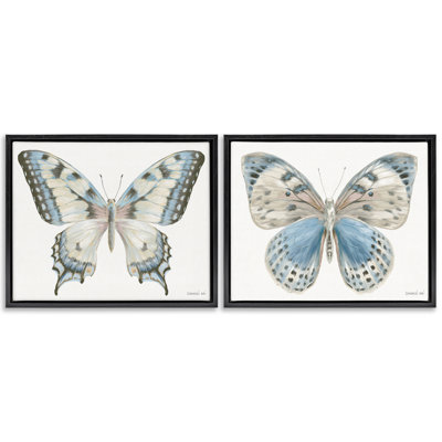 Blue Accented Butterflies 2pc Floating Frame Set, design by Danhui Nai