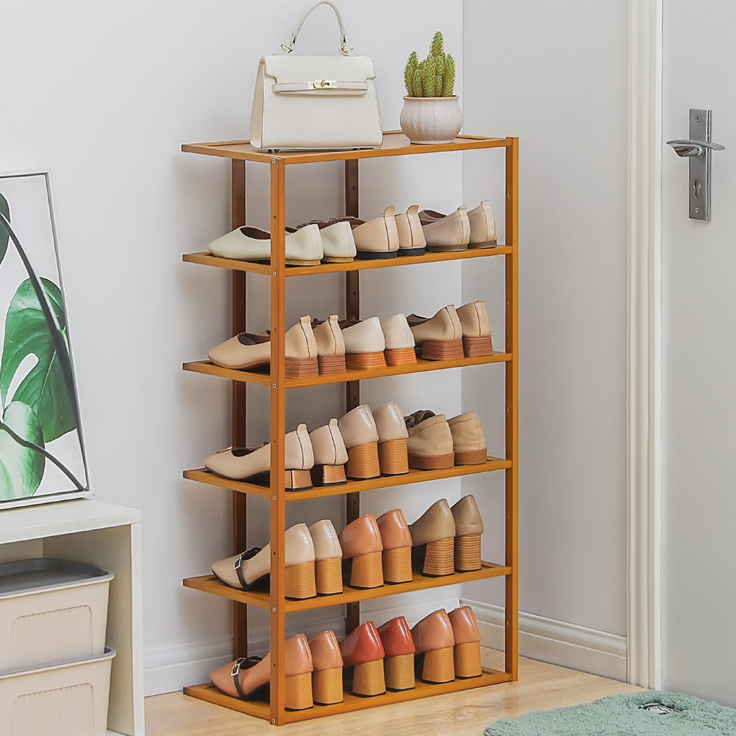 MoNiBloom 6-Tier Corner Shoe Rack, Bamboo Narrow Shoes Display Shelf ...