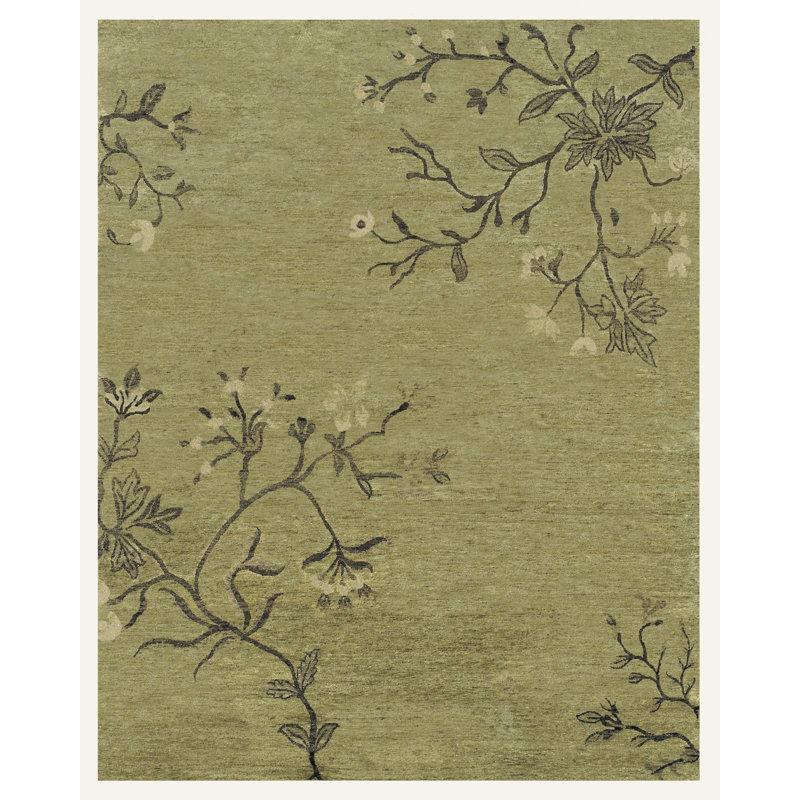 Tapis oriental en laine noué à la main Zailynn, vert sauge, 5 pi 6 po x 8 pi 6 po