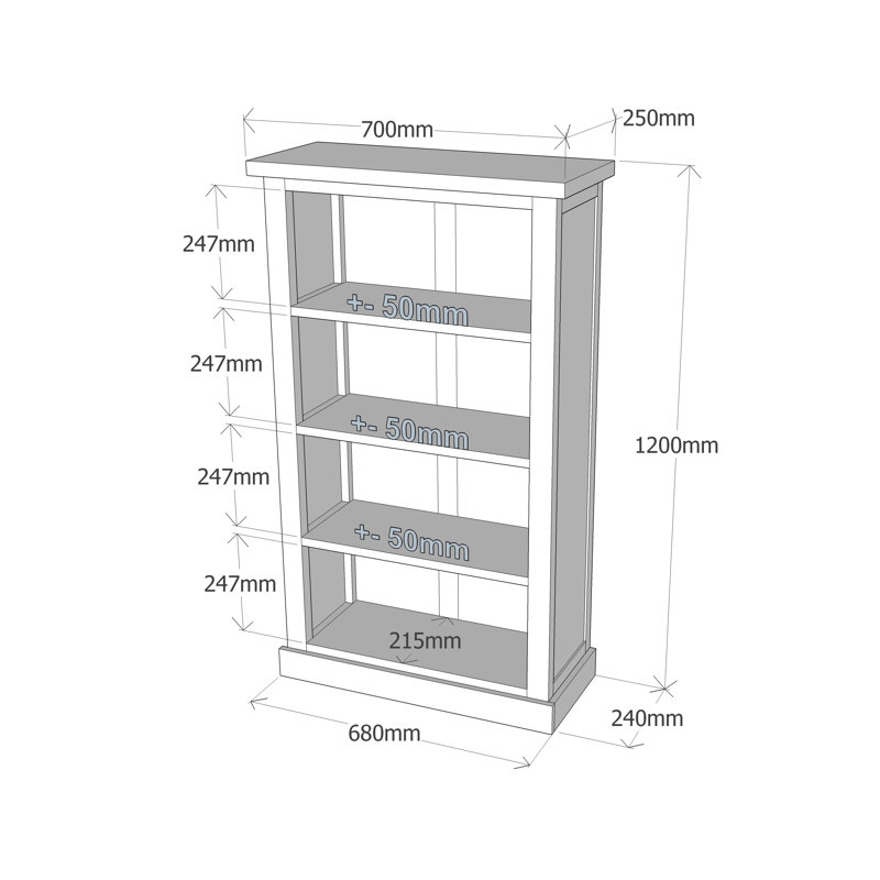 Middendorf 120cm H Standard Bookcase, 120cm H x 70cm W x 25cm D