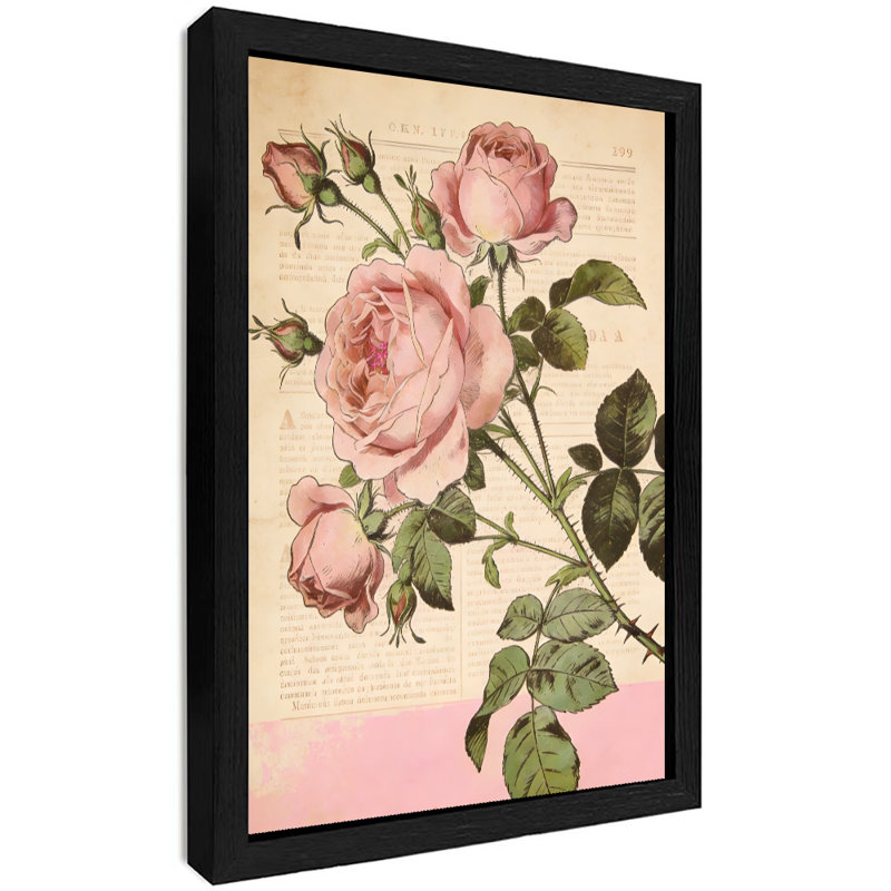 Reproduction d'art encadrée noire, rose, rose ou chou, H 11 po x l 9 po
