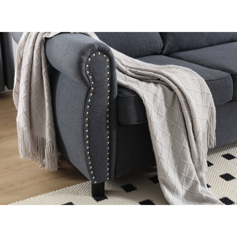 Lit 6 places, canapé-lit modulaire en forme de L, gris, avec coussin mi-ferme et structure en métal solide pour les espaces compacts, lit, conception polyvalente