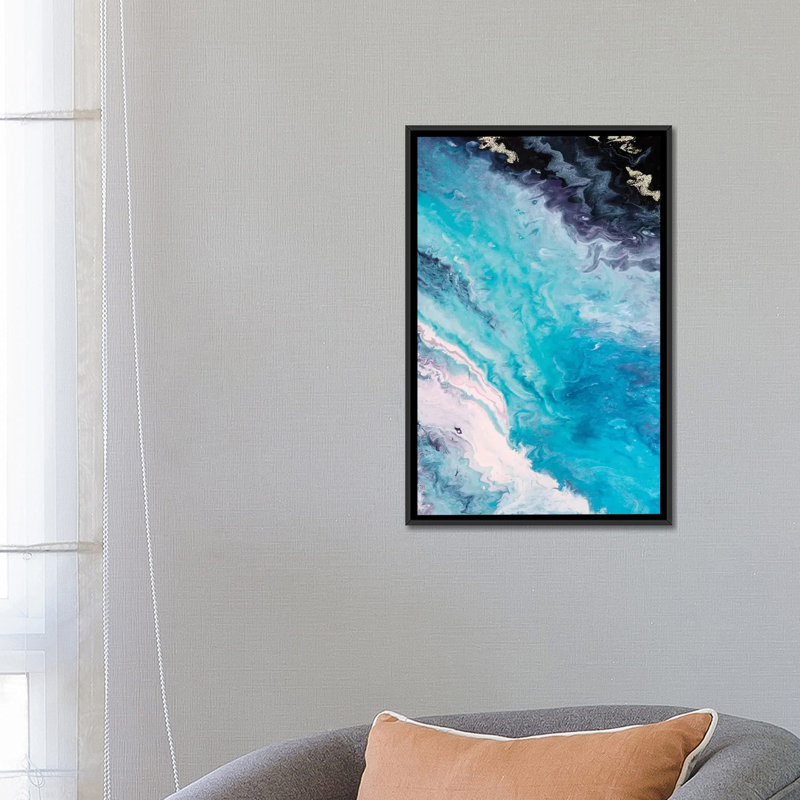 « shore line from above », reproduction sur toile, H 26 po x l 18 po x P 1,5 po, Toile avec cadre noir, Pas de tapis