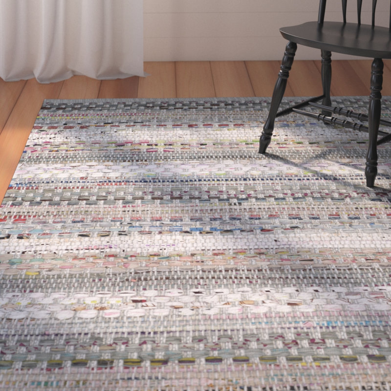 Vesey Hand Woven Cotton Striped Rug, Rectangle 8' x 10'