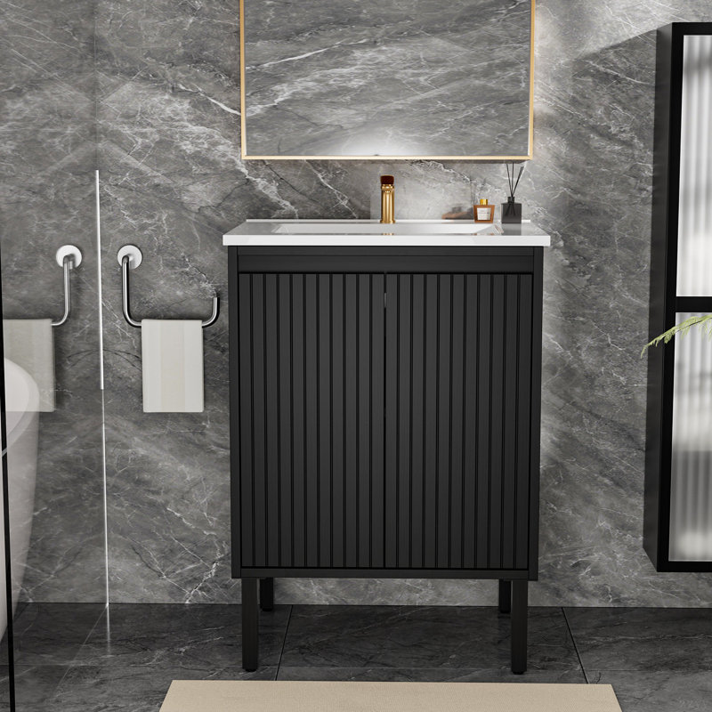 Meuble-lavabo de salle de bain sans lavabo, Noir mat, 23"