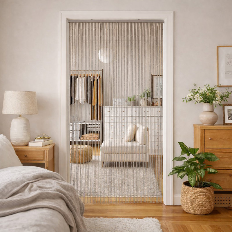 Panneau de rideau pour porte thermique semi-transparent en rayonne de couleur unie, Taupe