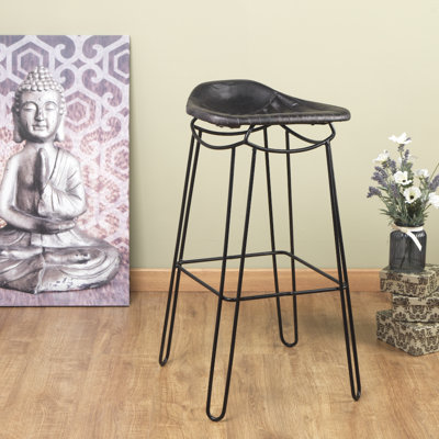 Splendora 76cm Bar Stool - Hand Stitched Leather Seat - Steel Metal Frame