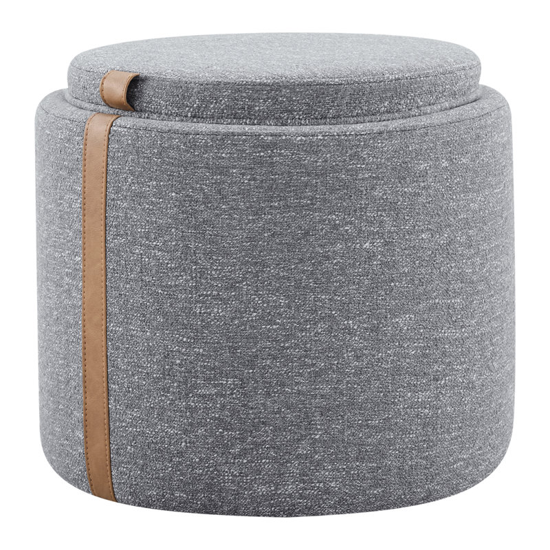 Jamil 20.47" Upholstered Round Storage Ottoman with Removable Wooden Tray Top, Gray