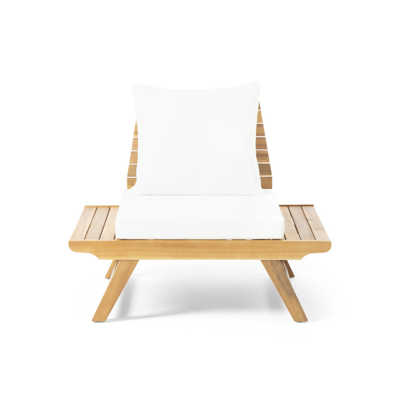 Méridienne d'extérieur sans accoudoirs Salch Acacia, Blanc, Teck
