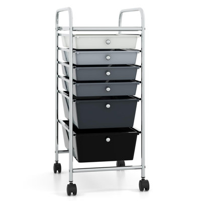  6-Drawer Rolling Storage Cart with Brakes, Steel Frame & Clear PP Drawers for Kitchen, Bathroom, Office, or Craft Room Organization, Gradient Gray