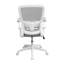 Chaise de travail roulante, filet gris, accoudoirs rabattables blancs, verrouillage vertical