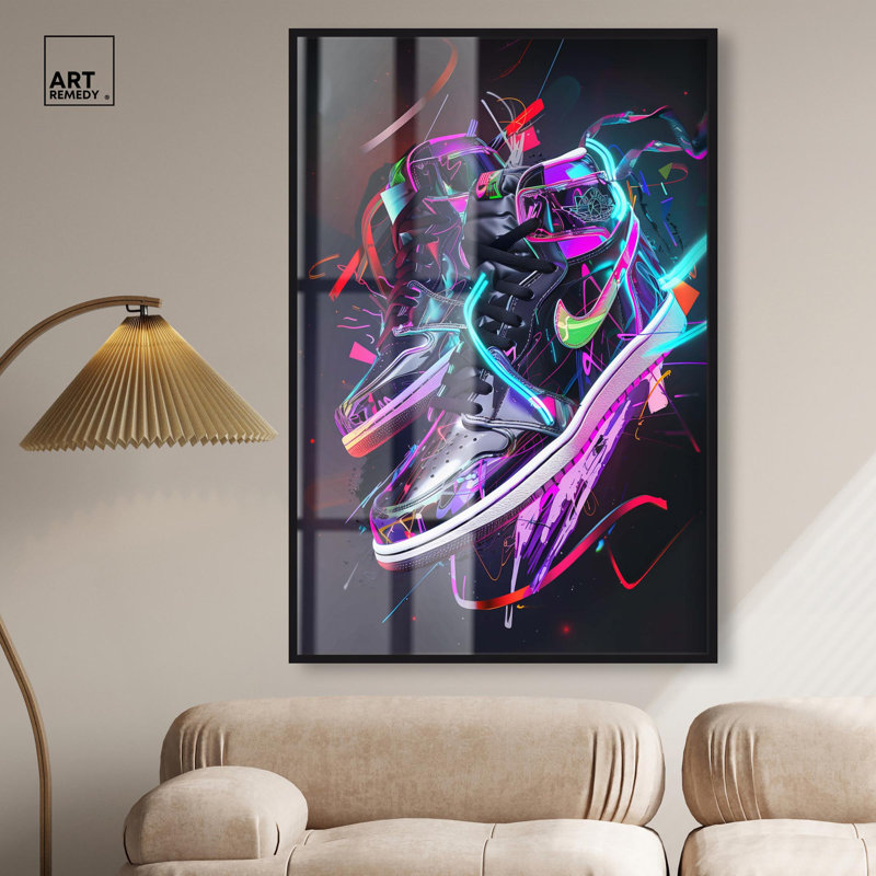 Décoration murale Sneaker néon à rubans et tennis, H 55 po x l 37 po, Noir