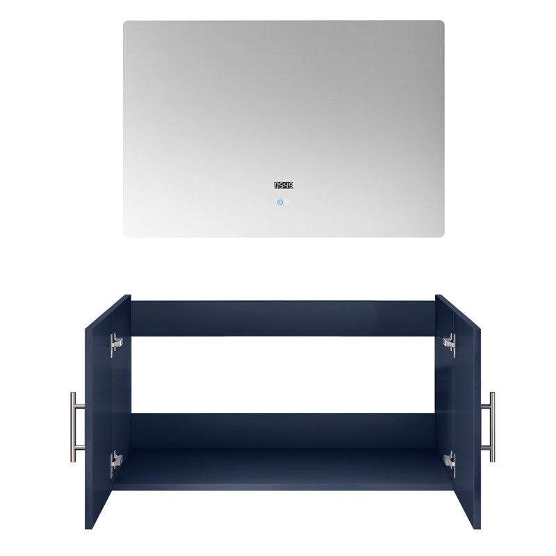 36 po L x P 22 po. Meuble-lavabo bleu marine avec miroir à DEL inclus - Installation rapide, espace de rangement spacieux, capacité incluse