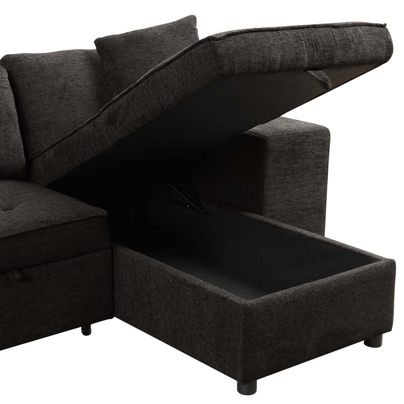 Canapé modulaire réversible en L de 104,5 po à 3 places, canapé-lit escamotable avec méridienne de rangement et 2 tabourets de mobilier de salon, gris anthracite