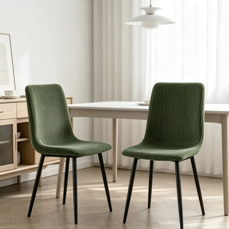48cm H Corduroy Upholstered Upholstered Back Side Chair in Beige, Green