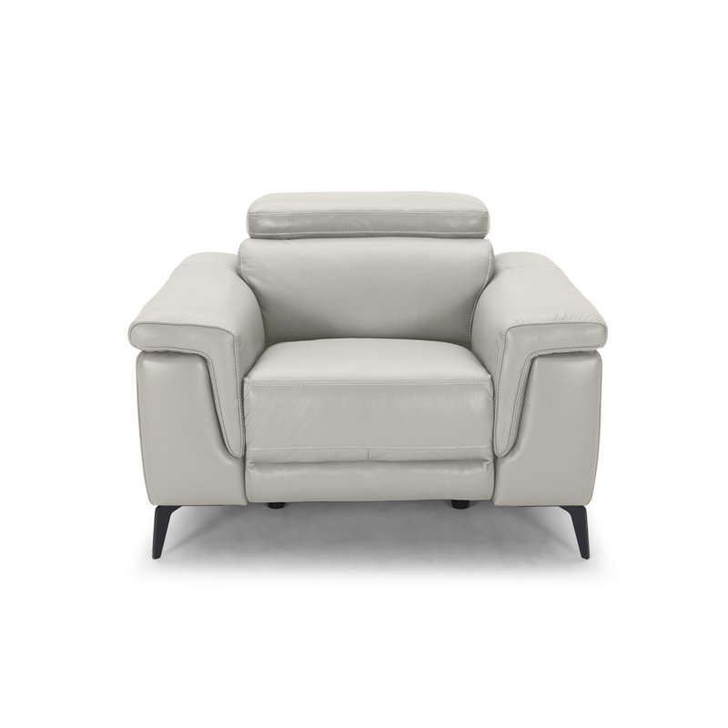 Philippa 44" Wide Genuine Leather Power Zero Clearance Standard Recliner, Smoke Gray