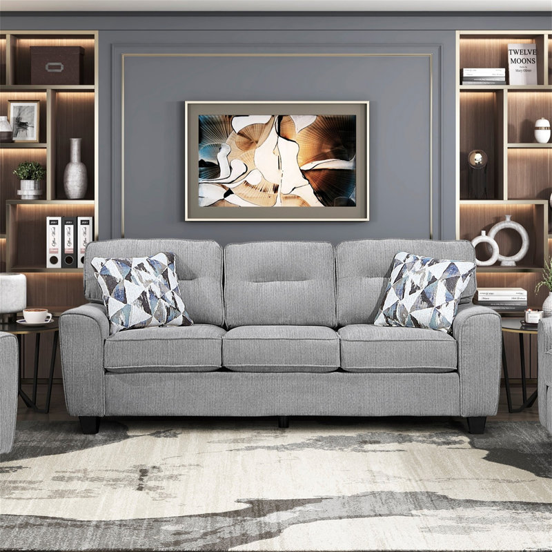 Canapé en chenille durable avec coussins décoratifs gris, Gris