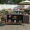 Outdoor Kitchen Island, Rolling Bar Cart & Storage Cabinet, Farmhouse Solid Wood Outdoor Grill Table With Stainless Steel Top, Spice Rack , Towel Rack For Home