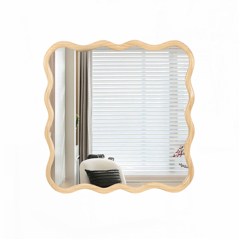 36" x 36" Solid Wood Wavy Square Mirror, Square, Natural Wood, 36" x 36"