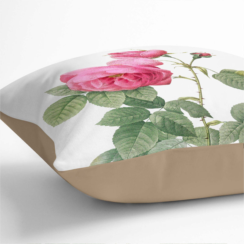 Bourbon Rose In Pink Square Throw Cushion, Stone, 55cm H x 55cm W x 20cm D