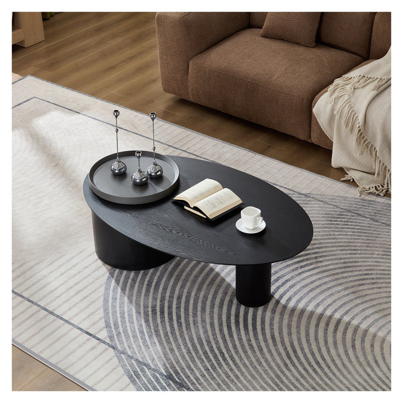 Table basse moderne ovale avec finition en bois aggloméré noir mat et gris